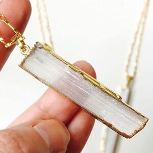 Gold Dipped Selenite Crystal Stick Necklace‎